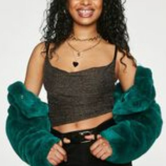 Forever 21 Cropped Tank Top sparkly gold silver black Size Medium NWT - Picture 1 of 4